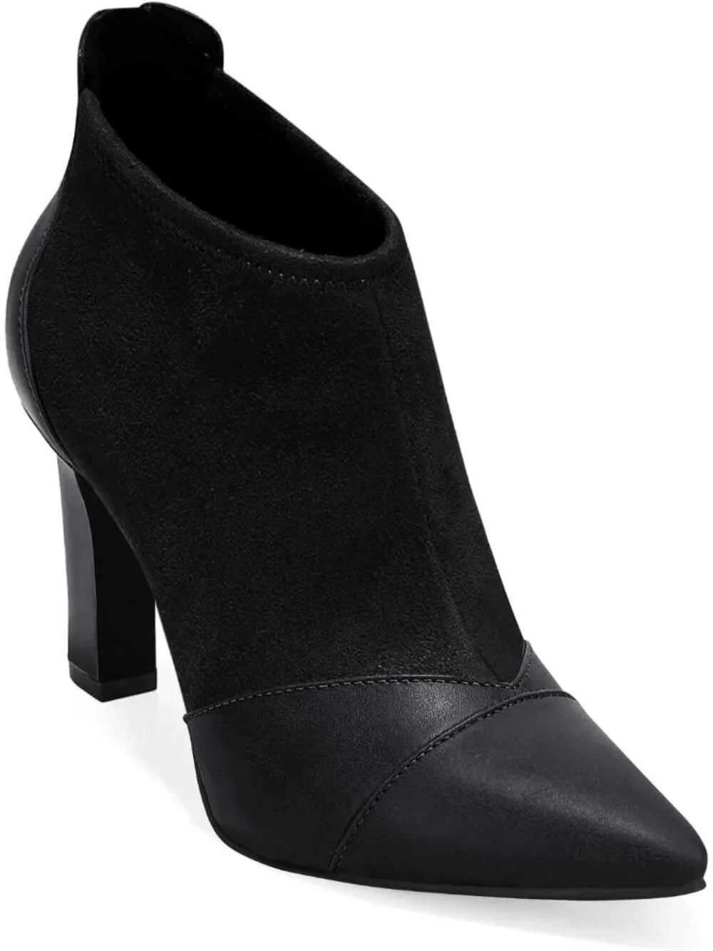 Women's Black Pointed Toe Stiletto Heel Splicing Back Zipper Ankle Boots